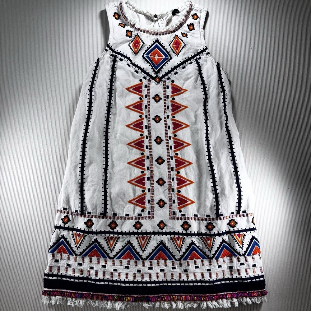 Anemia+Kin Anthropologie Reagan Embroidered Shift Dress linen Blend Size‎ 2 Boho